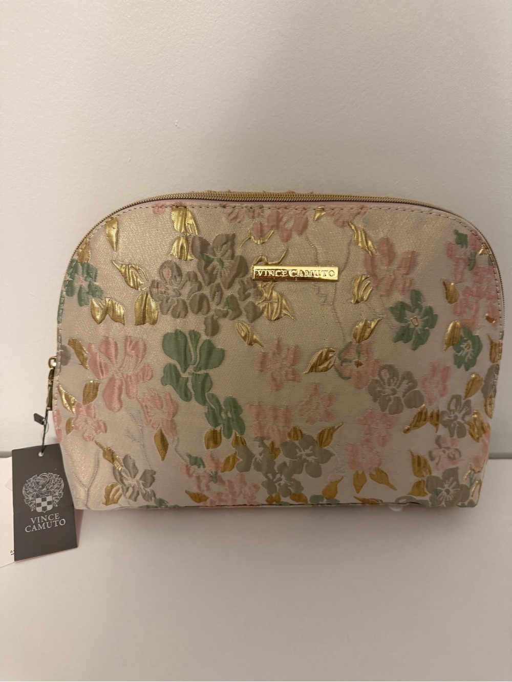 Vince Camuto Cream Floral Embossed Cosmetic Case Includes Small Pouch NWT